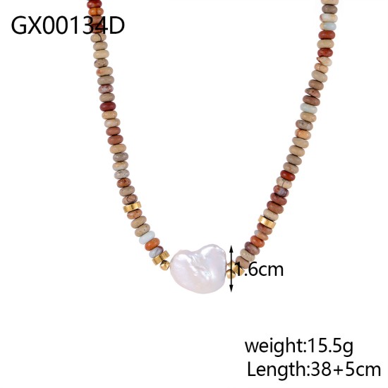 Natural stone pendant stainless steel necklace