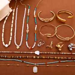 Natural stone stainless steel necklace