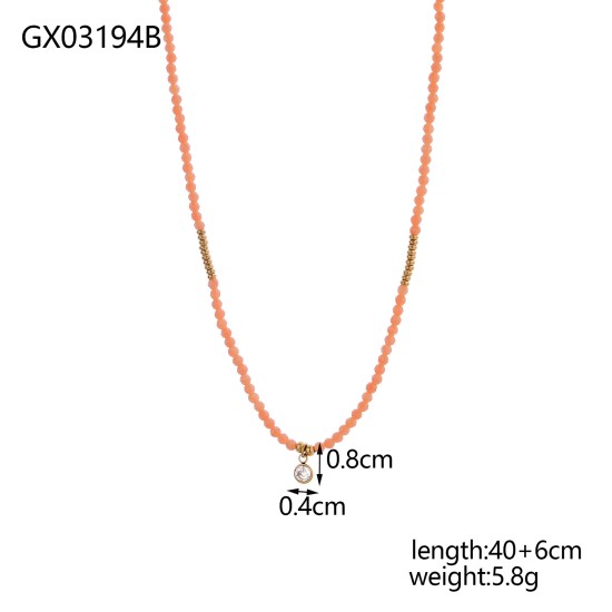 Natural stone crystal stainless steel necklace