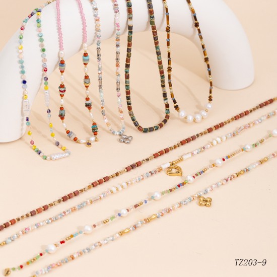 Natural stone stainless steel necklace