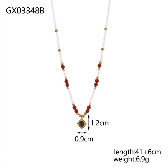 Natural stone crystal stainless steel necklace