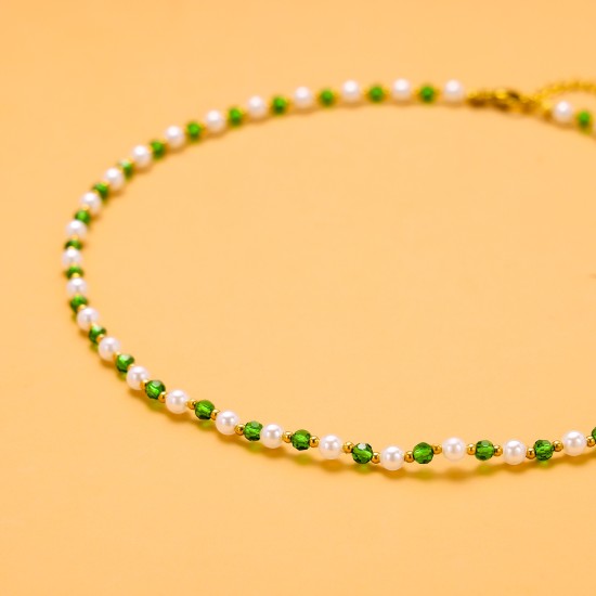 Natural stone bead pearl stainless steel necklace