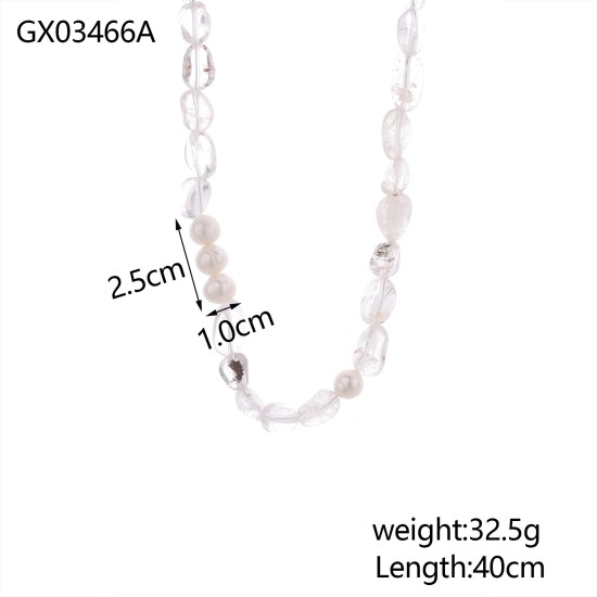 Beaded natural stone stainless steel necklace