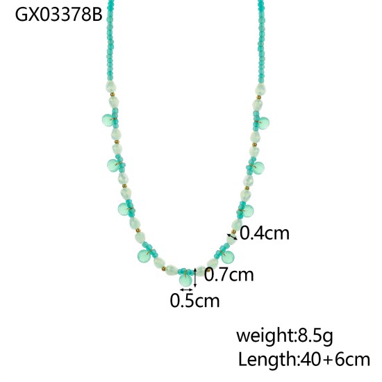 Natural stone bead pearl stainless steel necklace