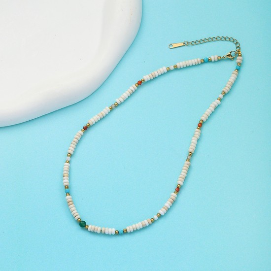 Natural stone pendant stainless steel necklace