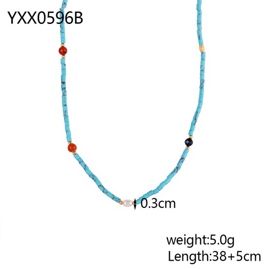 Natural stone stainless steel necklace