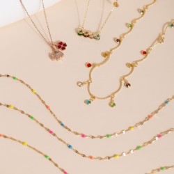 Colored crystal pendant stainless steel necklace