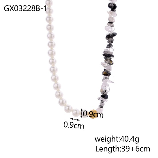 Beaded natural stone stainless steel necklace