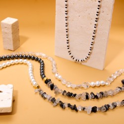 Beaded natural stone stainless steel necklace