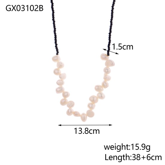 Black rope natural stone stainless steel necklace