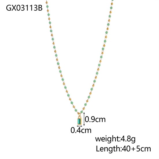 Natural stone bead pearl stainless steel necklace