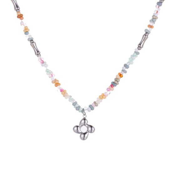 Natural stone stainless steel necklace