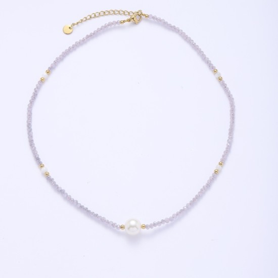 Colorful natural stone pearl stainless steel necklace