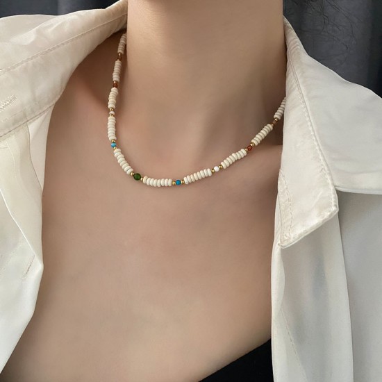 Natural stone pendant stainless steel necklace