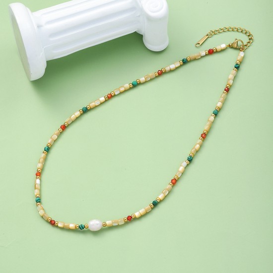 Natural stone pendant stainless steel necklace