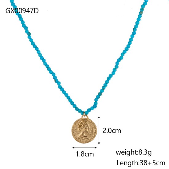 Beaded natural stone stainless steel necklace