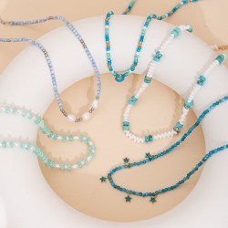 Beaded natural stone stainless steel necklace