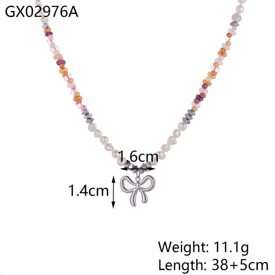 Natural stone stainless steel necklace