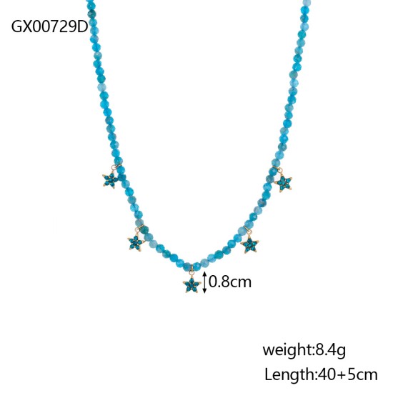 Beaded natural stone stainless steel necklace