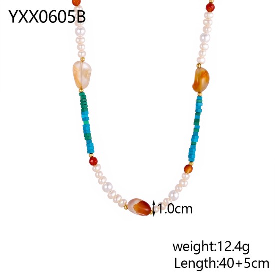 Natural stone stainless steel necklace