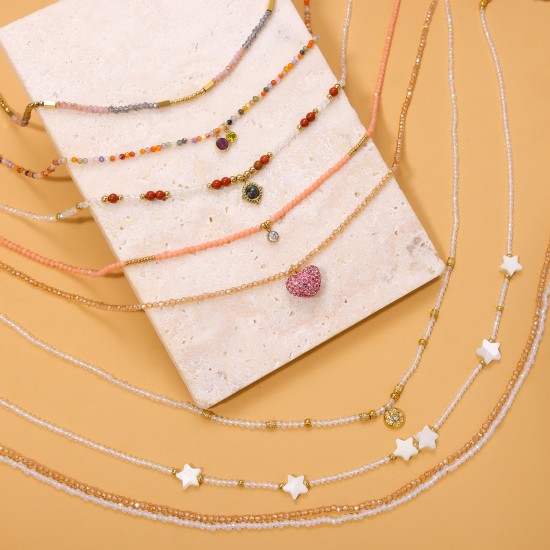 Natural stone crystal stainless steel necklace