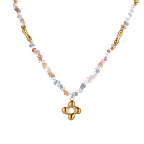 Natural stone stainless steel necklace