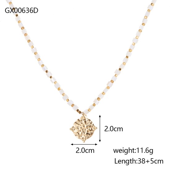 Natural stone pendant stainless steel necklace