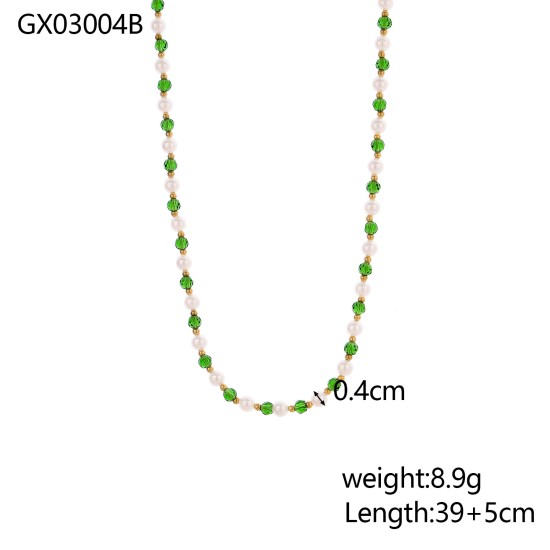 Natural stone bead pearl stainless steel necklace