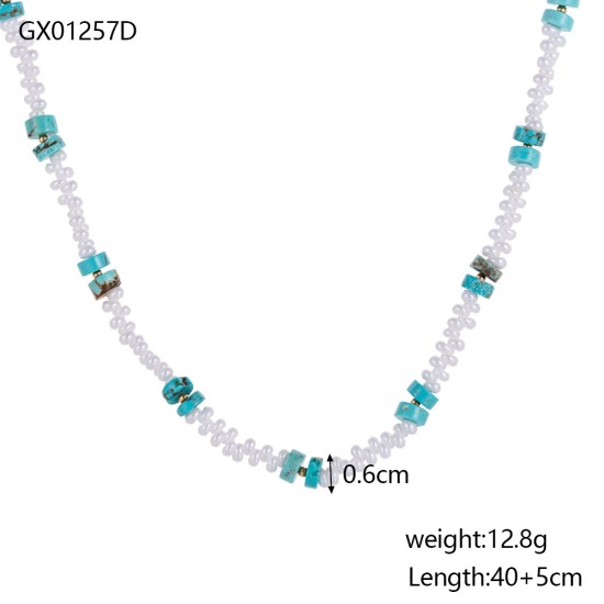 Beaded natural stone stainless steel necklace
